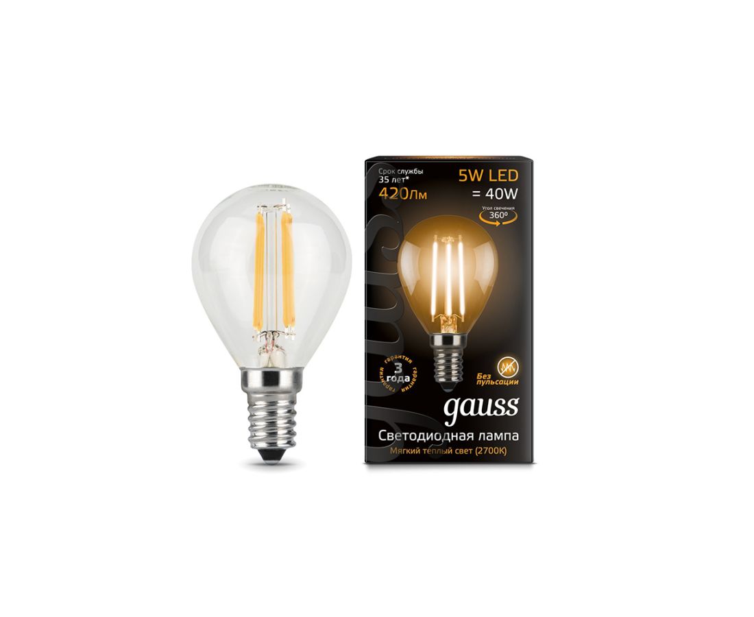 ლედ ნათურა Filament Globe E14 5W 2700K - 105801105 — ნათურა და ვაზნა